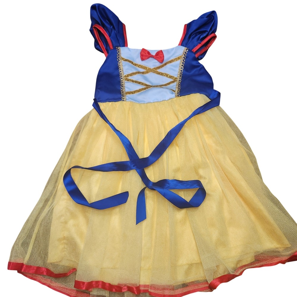 Snow White Princess Dress Costume Blue Yellow Tulle Gold Glitter Girls Size‎ 130
